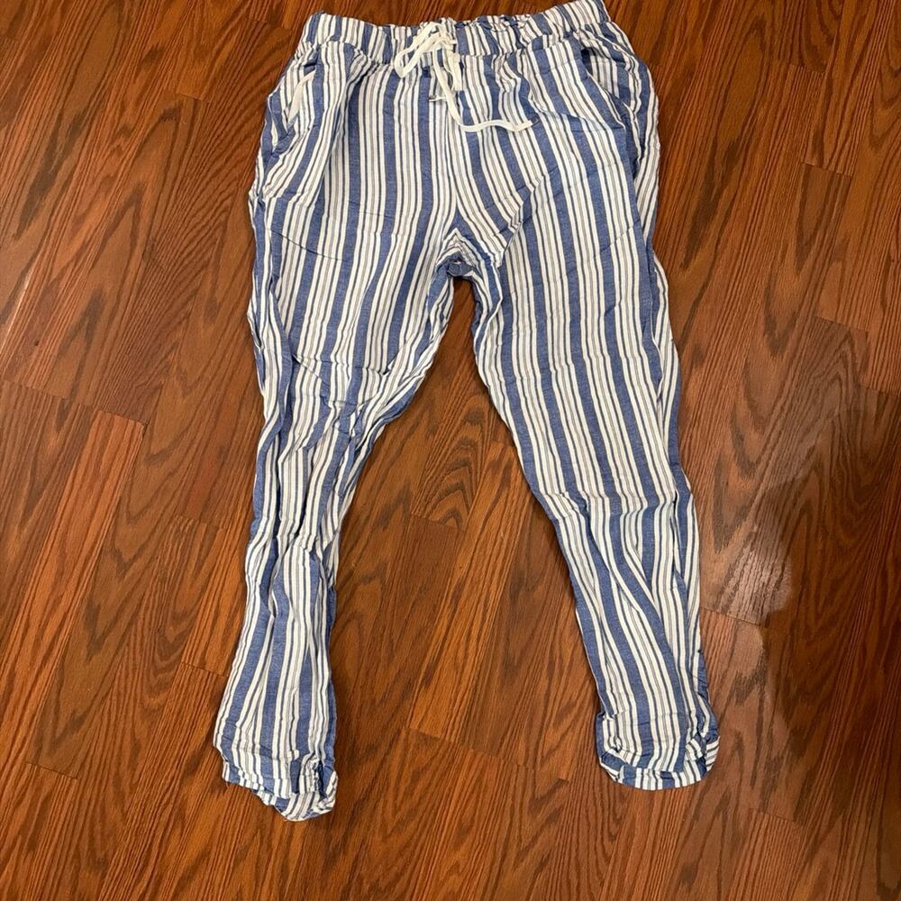 Loft Blue and White Linen Blend Pants Size M